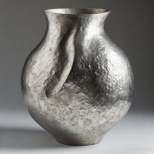 Vase en nickel fabriqué à la main à lueur nordique avec vase à silhouette audacieuse Design en relief floral déclaration d'accent de décor à la maison - Product Image 6