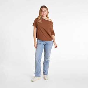 เสื้อยืดสตรีทคอตตอนระบายอากาศเปิดไหล่คอแนวขวางเซ็กซี่สำหรับผู้หญิงโลโก้ตามสั่ง - Product Image 3