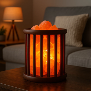 Himalayan Salt Wooden Cage Basket Electric Lamp Natural <b>Pink</b> Salt Chunks Home Décor Spa & Wellness Ambience Body Massage <b>Healing</b> - Product Image 2