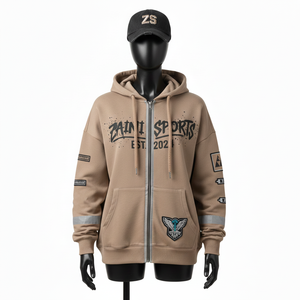 Sweat à capuche intégral pour femme, 320 GSM, mélange de coton lourd, polaire chaud, marron, streetwear, logo brodé personnalisé, sweat-shirts basiques - Product Image 6