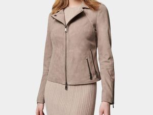 Veste de motard en daim beige classique de haute qualité avec col montant Logo personnalisé sur le devant Fabrication professionnelle - Product Image 2