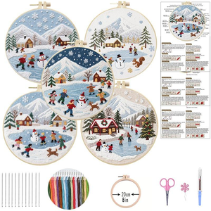 Paket Bahan DIY Bordir Buatan Tangan <span class=keywords><strong>Set</strong></span> Natal Kain Bordir Rumah Salju Diagram Bordir Eropa - Product Image 2