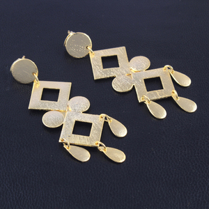 Tongling <strong>Earrings</strong> Geometric Brushed <strong>Matte</strong> Finish Yellow Gold Plated Post Dangle Stud <strong>Earrings</strong> Brushed Finish Push Back <strong>Earrings</strong> - Product Image 4