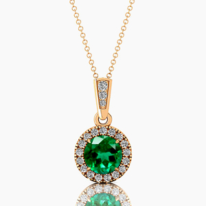 Collier pendentif à breloque Halo Solitaire avec pierre précieuse émeraude naturelle véritables diamants blancs Style mignon or OEM forme brillante - Product Image 4