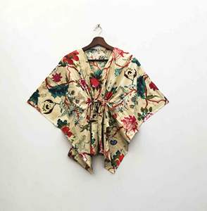 Pure Cotton Summer <b>Dress</b> Best Quality Handmade Floral Kaftan Lightweight Sarong Short <b>for</b> <b>Women</b> Beach Wear Natural - Product Image 1