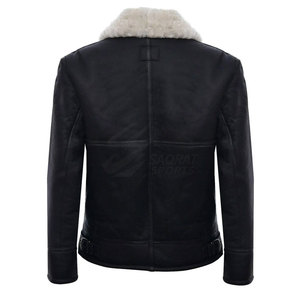 Wholesale Latest Design <b>Men</b> Winter <b>Shearling</b> Cow Skin Leather <b>Jacket</b> Best Quality Front Logo High Quality - Product Image 3