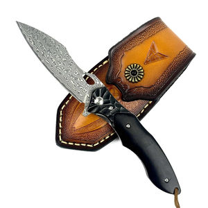 Nuevo cuchillo de acampada plegable de acero de Damasco de alta calidad OEM ODM personalizable con mango de ébano para caza al aire libre al por mayor - Product Image 2