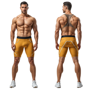 Pantalones Cortos Deportivos Premium para Hombre, Color Mostaza Dorado, Elásticos y Modernos, para Entrenamiento Atlético - Product Image 3