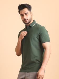 Piqué mercerisé élégant pour col polo demi-manche T-Shirt motif solide confortable 100% coton Olive tricoté tissu pour tout - Product Image 4