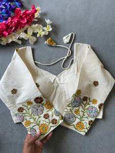 Beau coton Khadi avec fabricant de blouses brodées au point de chaîne et fournisseur de l'Inde au taux le plus bas - Product Image 4