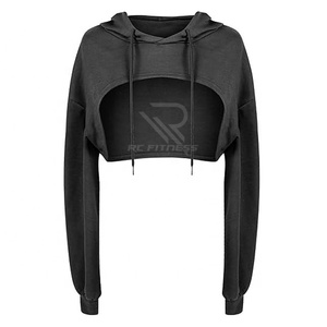 Conjunto de sudadera corta con capucha para mujer OEM, fabricante de sudaderas cortas con capucha y cremallera, sudadera corta con capucha desgastada en blanco, unisex, oversize, con logo personalizado - Product Image 4