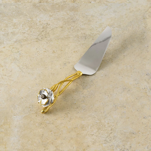 ชุดเซิฟเวอร์สลัดสแตนเลสพร้อมที่จับสีบรอนซ์และสำเนียงใบแปะก๊วยสีทอง - Product Image 5