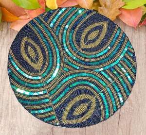 Handmade 14-Inch Glass <b>Table</b> Coaster Elegant Stylish Beaded <b>Green</b> Beads <b>Mats</b> Pads Home Furnishing Product - Product Image 6
