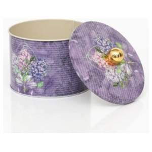 Boîte ronde en métal violet fleur 1.3L avec poignée à bouton Ø 140x100mm pour stockage et conteneur de nourriture - Product Image 3