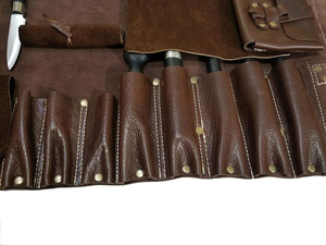 Sacs à outils de chef en cuir véritable de haute qualité, multi-poches, fabrication artisanale, sangles réglables, rangement pour couteaux enroulable - Product Image 6