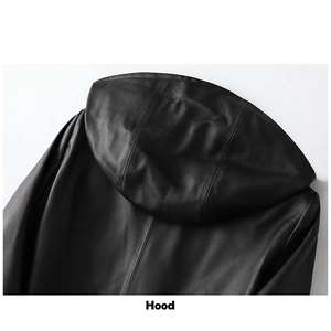 Sudadera con capucha de cuero para hombre, Jersey personalizado con hombros caídos, Sudadera con capucha de cuero de grano completo de gran tamaño para hombre - Product Image 6