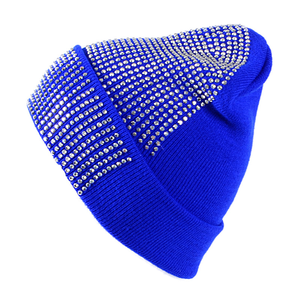 Customized Diamond Rhinestone Knitted Women Soft Winter <b>Beanie</b> Casual <b>Streetwear</b> 100% Wool <b>Beanie</b> Rhinestone Cap Ladies - Product Image 2
