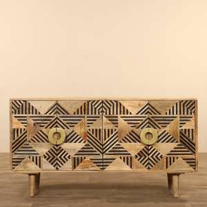 Stylish 4-Door solid wood <b>cabinet</b> modern bold design natural mango for living room - Product Image 2