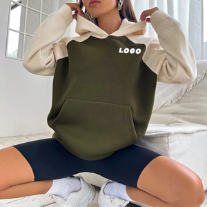 Sudadera con capucha de algodón transpirable de punto grueso para mujer, estilo urbano, personalizada, con estampado frontal, informal, holgada, talla grande - Product Image 4