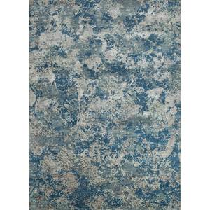 Alfombra Kavi Azul de Lana y Seda de Bambú Anudada a Mano - Diseño Rectangular Abstracto Teoría del Caos para Decoración de Sala de Estar y Pasillo - Product Image 1