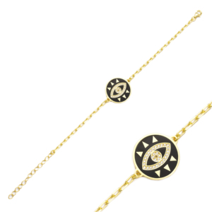 Black Enamel Eye Zircon Stone <b>Bracelet</b> Wholesale 925 <b>Sterling</b> <b>Silver</b> Jewelry - Product Image 1