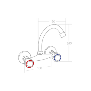 Rubinetto singolo da parete per lavabo verticale, corpo da 160 mm. (Mirtak 65904) - Product Image 2