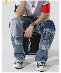 กางเกงยีนส์ขาตรงสำหรับผู้ชายกางเกงตัดเย็บแบบหลวมกางเกงฮิปฮอปขนสัตว์ - Product Image 5