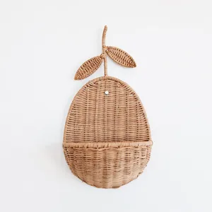 Pear ตะกร้าแขวนผนังหวายธรรมชาติ,ตะกร้าสานใส่ผลไม้ติดผนังภาชนะเก็บของตกแต่งสำหรับห้องเด็ก - Product Image 1