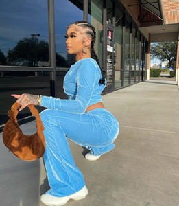 Nouveau élégant femmes velours survêtements pour femmes survêtement haut court sweats à capuche et Jogging survêtement 2 pièces ensemble - Product Image 4