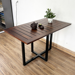 Durable Outdoor Acacia Wood <b>Table</b> with Powder-Coated Iron Legs Industrial Design Style <b>Portable</b> for Courtyard Balcony-CFD68130 - Product Image 2