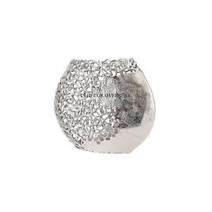 แจกันดอกไม้ทำจากโลหะอุปกรณ์จากอินเดียสำหรับงานตกแต่งสีเงินมันวาวดีไซน์หรูหรา - Product Image 6