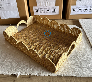 ถาดหวายสานเป็นลอนสำหรับตกแต่ง, ถาดหวาย2026ร้อนถาดโชว์ขอบหยักตกแต่งกาแฟ - Product Image 1