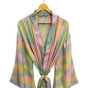 Bridal Bell Robe Light Weight Silk Robe For Woman Night Wear Long Robe, Floral Print Indian Vintage <b>Recycled</b> Silk Sari Kimono, - Product Image 1