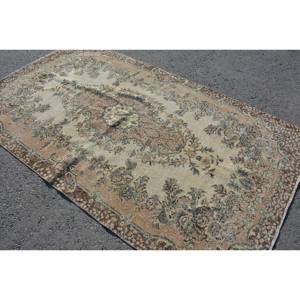 Alfombra de lana turca Vintage, beige, marrón, 4 pies, 8 pulgadas, área grande, rectángulo, Colección clásica, patrón de retazos, látex para pasillos de adolescentes - Product Image 2