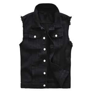 Nouveauté Gilet en jean unisexe sans manches effet vieilli, couleur personnalisable gratuitement, fermeture à pression, coupe ajustée, col montant, style streetwear, délavé à l'acide - Product Image 1