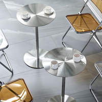 Table de bar ronde en acier inoxydable argenté |   Table de cocktail portable, durable et moderne pour la maison, le bar, la cuisine et les cafés