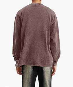Sweat Homme Baggy Crewneck Top Manches Longues Lavé à l'Acide Streetwear en Polyester/Coton Teint Uni pour l'Hiver - Product Image 2