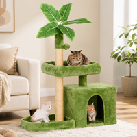 Arbre à chat de luxe écologique multi-niveaux en forme de palmier tropical, tour à chat avec griffoir en sisal, condo pour chat en peluche, emballage en carton pour intérieur