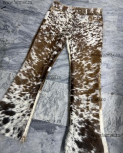 Pantalon en cuir de vachette pour femmes Pantalon authentique de style occidental Pantalon en cuir imprimé de vache en fourrure de vache fait à la main - Product Image 5