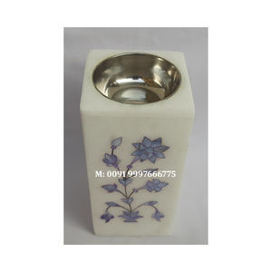 Quemador de Incienso Hecho a Mano con Forma Cuadrada, Incrustaciones de Nácar Azul y Mármol Blanco Natural, Diseño Floral, para Decoración del Hogar - Product Image 2