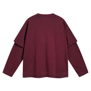 เสื้อยืดแขนยาวแบบวินเทจสำหรับผู้ชายเสื้อยืดผ้าฝ้ายฟอกสีพิมพ์ลายโอเวอร์ไซส์โชว์ไหล่ - Product Image 4