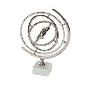 Globe Décoratif Armillaire en Aluminium Argenté avec Base en Marbre ou Sphère Armillaire Stella Eve ou Base Decmode Moderne - Product Image 2