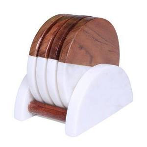 Antique Black Marble and Wood Tea Coaster Set Manufacturer High Quality Wood and Mable Table Top Tea <b>Coffee</b> Coaster - Product Image 5