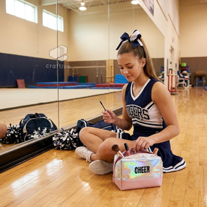 Custom Holographic PU Cheerleader <b>Make</b>-<b>Up</b> Bag Portable Personalized Cosmetic Pouch Travel & Toiletry Organizer For Cheer Girls - Product Image 6