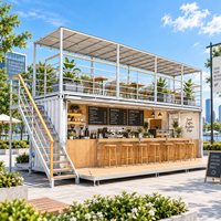 Restaurant en conteneur préfabriqué de 38,71 pieds pour station balnéaire, résistant aux intempéries et à la corrosion, avec vue sur l'océan et patio extérieur