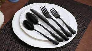 Ensemble de 5 couverts en corne noire mate, ensemble de cinq couverts en corne polie avec poignée incurvée au design simple - Product Image 5