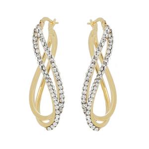 Vente en gros de boucles d'oreilles créoles Dea Senia de haute qualité, or jaune, cristaux blancs, plaqué or 18 carats, argent sterling 925 - Product Image 1