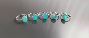 แหวนเงินแท้แบบมินิมอลที่ทันสมัยเครื่องประดับหินประดับรูปวงรีสีเทอร์ควอยซ์แท้สำหรับของขวัญแหวนหมั้นดอกไม้ - Product Image 2