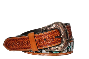 Western Ranch Wear Belt 100% Cinturón de cuero real Beed Cinturón de cuero de vaquero occidental de Divine International - Product Image 3