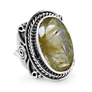 Anillo de Cuarzo Rutilado en Oro de 10K y Plata 925 para Mujer, Joyería Fina Delicada y Elegante con Baño de Vermeil, Certificado GRS - Product Image 2